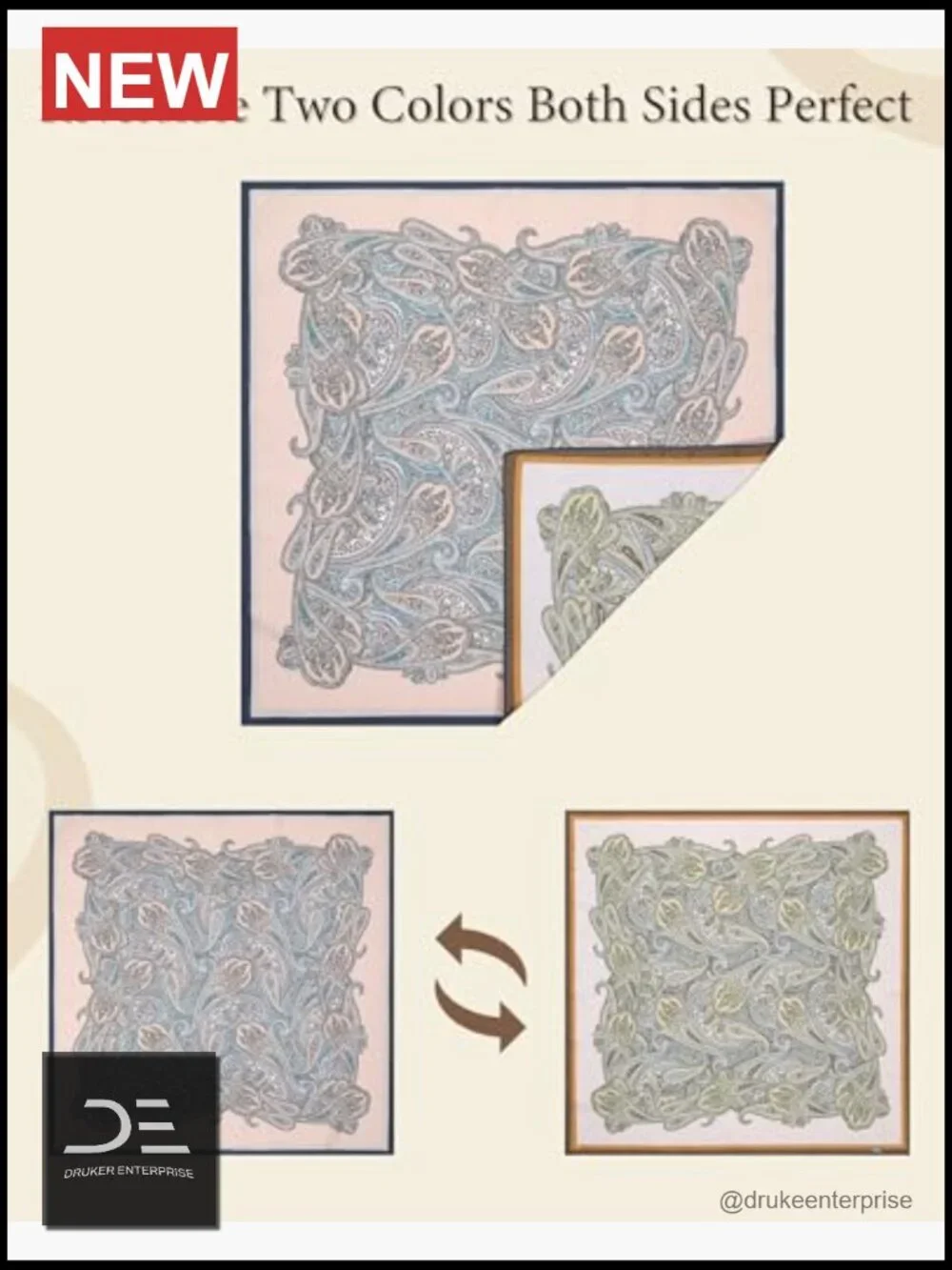 Reversible Like-Silk Satin Head Scarf Square Scarf for Women
